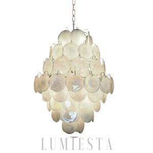Lampa wisząca ze szklanymi dyskami biała Murano Vintage 75 cm, widok od przodu