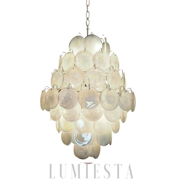 Lampa wisząca ze szklanymi dyskami biała Murano Vintage 75 cm, widok od przodu