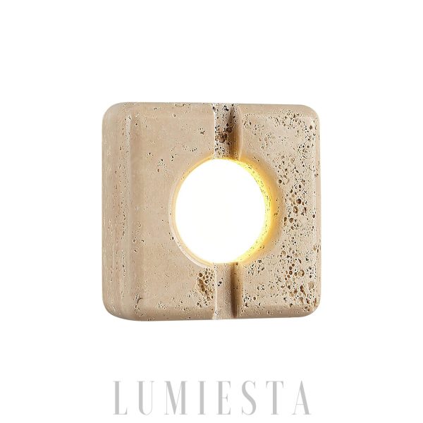 Kwadratowa lampa ścienna z trawertynu beżowa ciepła 15 cm