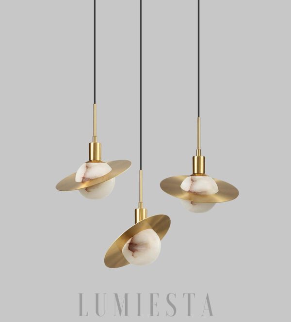 Luksusowa okrągła lampa wisząca z alabastru w złotym stylu