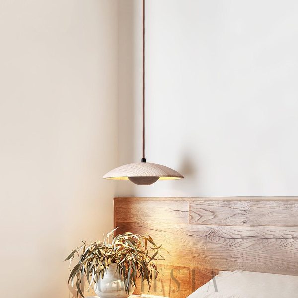 Solara - Wisząca lampa z drewna i trawertynu 25 cm, ciepłe