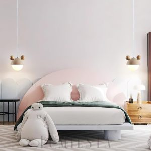 Lampa wisząca Domiere z travertynu i drewnianymi akcentami