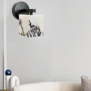 wm_12426746851338681578.jpg Marmurowa elegancka lampa ścienna kostka 8x13cm Biały Ciepła