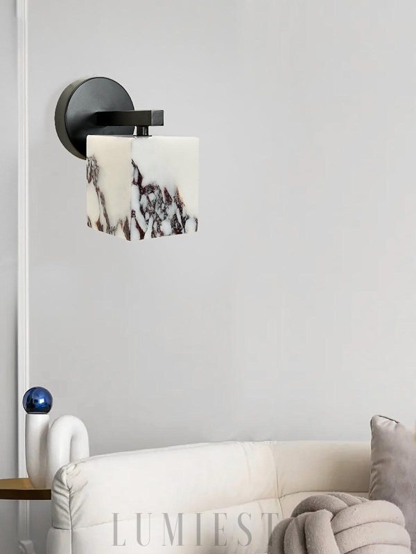 wm_12426746851338681578.jpg Marmurowa elegancka lampa ścienna kostka 8x13cm Biały Ciepła