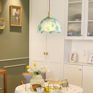 Retro lampa wisząca z liśćmi ze szkła Ø28cm zielono-biała