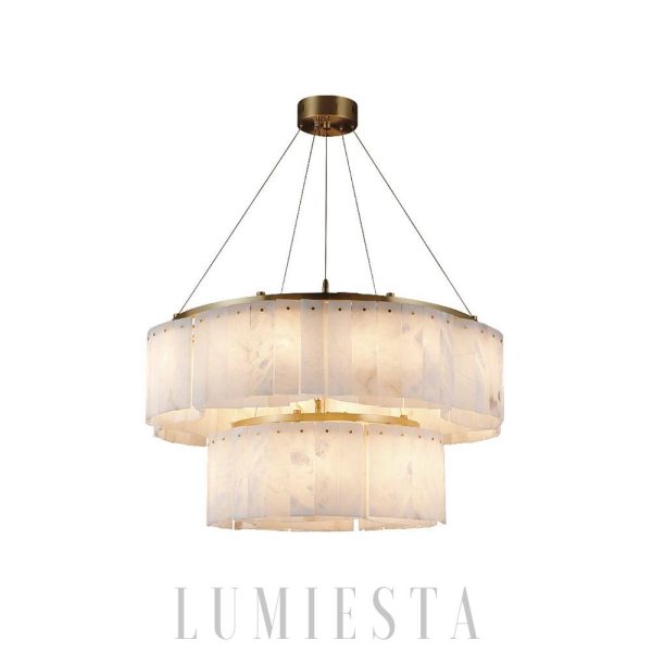 Concha - Kaskadowy żyrandol z alabastru, biało-złoty, Ø 56,66,86,96,116 cm - do salonu