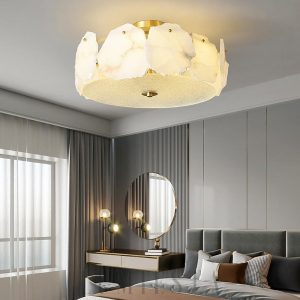 Artze - Lampa sufitowa z alabastru w nowoczesnym stylu, złoto-biała, Ø45/60cm