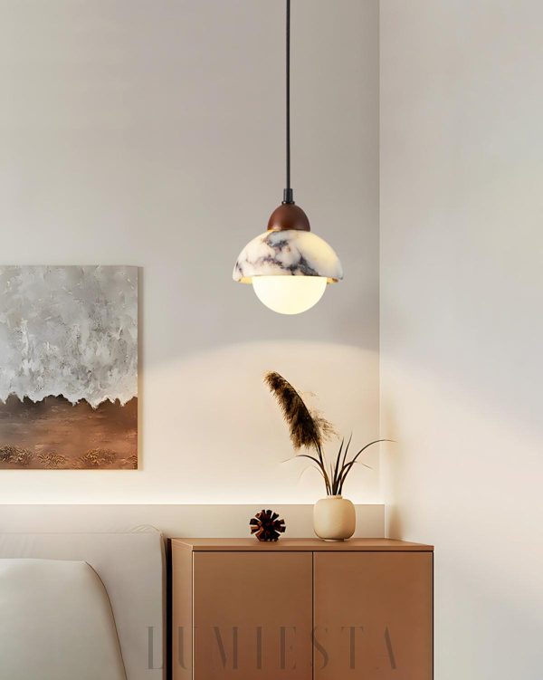 Prima - Lampa wisząca półkole marmur biały Średnica 15cm H18cm