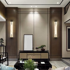 Calliope - lampa ścienna podłużna z alabastru, czarno-biały, kinkiet 60/80cm