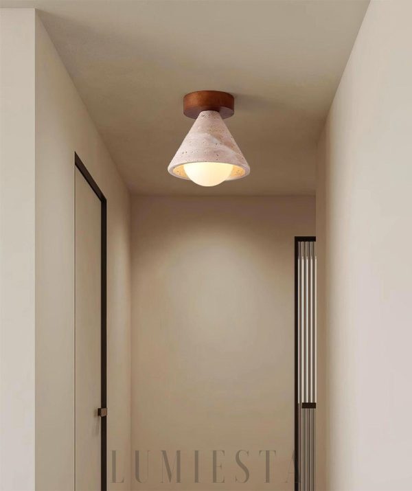 Lampa sufitowa trawertyn stożek 16cm 15cm beżowo orzechowa