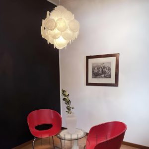 Lampa wisząca vintage Murano biały szklany żyrandol 49cm