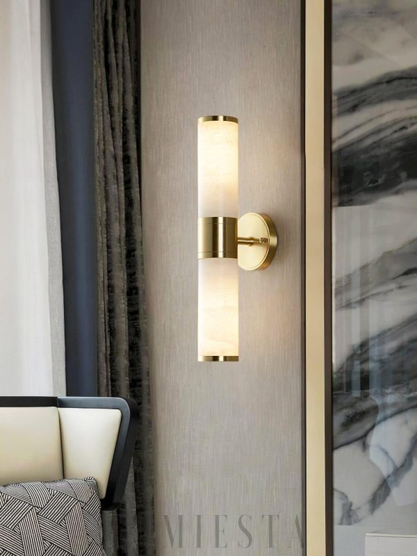 Lampatron - Ścienna cylindryczna alabaster biała, 24×48 cm