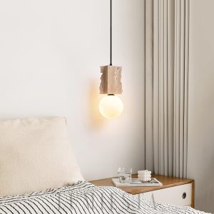 Stylowa lampa wisząca travertyn surowy blok 12x28cm beżowa
