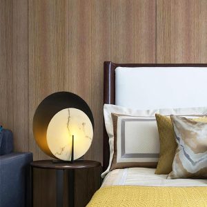 Asteria - Alabastrowa lampa stołowa okrągła, czarno-biała