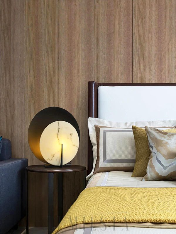 Asteria - Alabastrowa lampa stołowa okrągła, czarno-biała