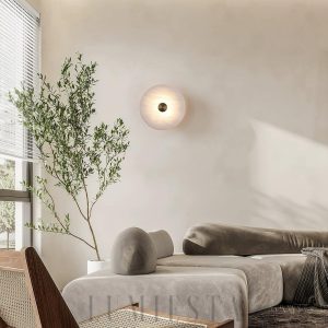 Palawan - Alabastrowa lampa ścienna dyskowa, biało-złota