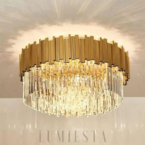 Lampa sufitowa Bourbons z kryształami złota i chromu 81 cm - widok z boku