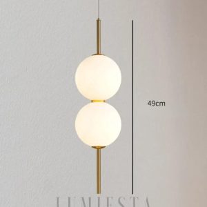 Nowoczesna lampa wisząca z podwójnym okrągłym kloszem - widok na całą formę