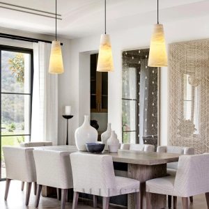 Lampa wisząca stożkowa alabastrowa złota i biała 12 5 cm