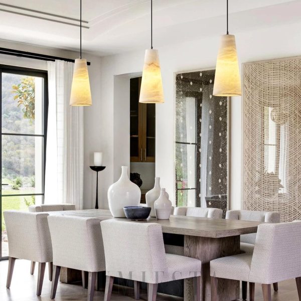 Lampa wisząca stożkowa alabastrowa złota i biała 12 5 cm