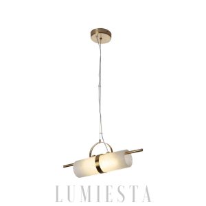 Mini lampa wisząca cylindryczna z alabastru, mosiądz