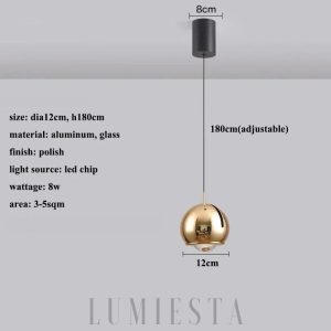 Wisząca lampa kula metalowa czarna - boczny widok na kompaktowy klosz