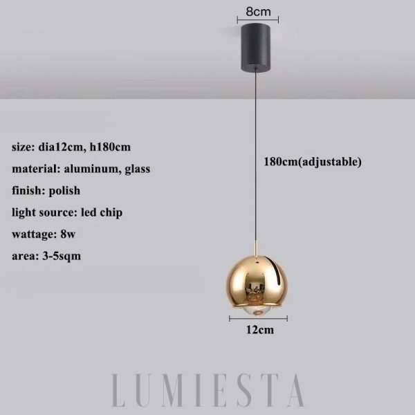 Wisząca lampa kula metalowa czarna - boczny widok na kompaktowy klosz