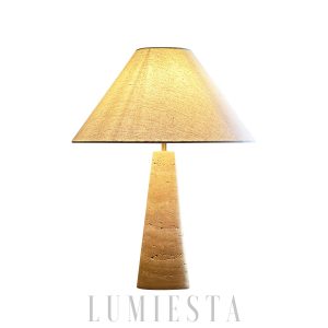 Elegancka stożkowa lampa stołowa z trawertynu beżowa 45x52cm