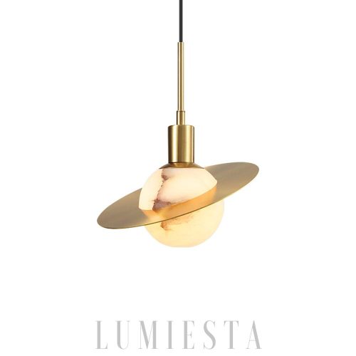 Luksusowa okrągła lampa wisząca z alabastru w złotym stylu