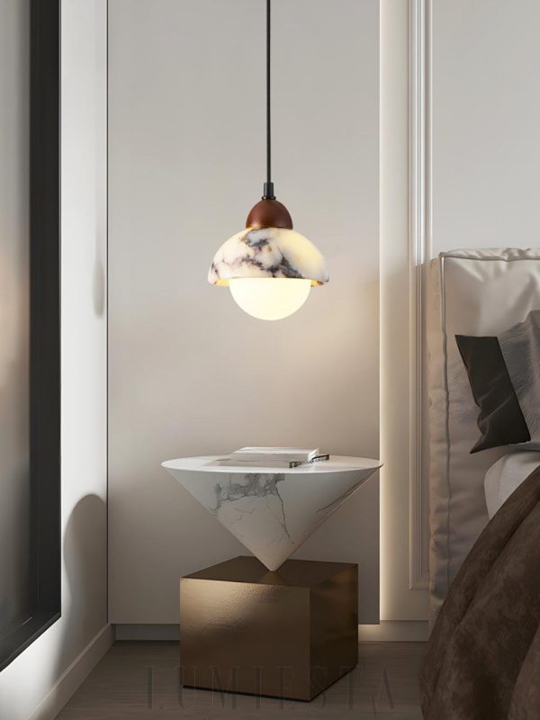 Prima - Lampa wisząca półkole marmur biały Średnica 15cm H18cm