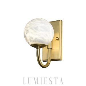 Fuji - Stylowa alabastrowa kula – złoto-biała lampa ścienna
