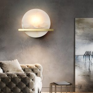 Savion - Lampa Ścienna Okrągła z Alabastru Mosiężna 20cm