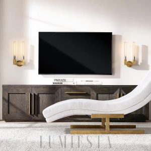 Kinkiet do sypialni nowoczesny design — dwie tuby przy łóżku oświetlają ścianę