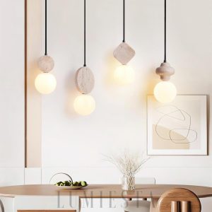 Luksusowa trawertynowa lampa wisząca rzeźbiona okrągła