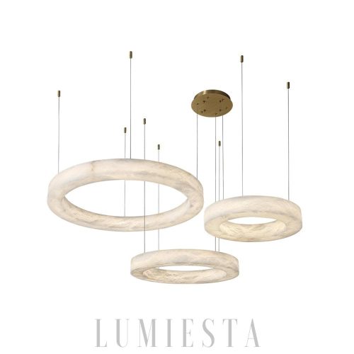 Marika - Nowoczesny żyrandol z alabastru w kolorze mosiądzu