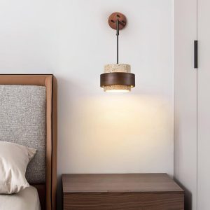 Stonova - Kinkiet Cylinder z Travertynu, Beż z Orzechem