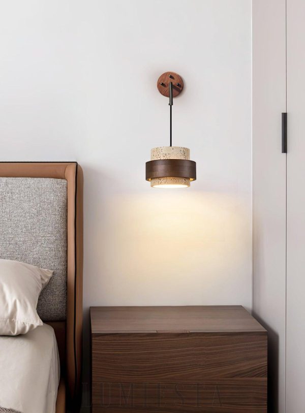 Stonova - Kinkiet Cylinder z Travertynu, Beż z Orzechem