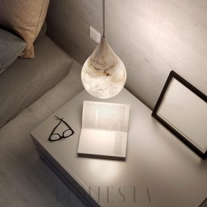 Dropp - Lampa wisząca z alabastru, kropla biała, 18×34 cm, 1-punktowa