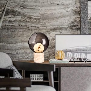 Draco - Lampa stołowa 25 cm, przydymione szkło, alabaster, biało-czarna