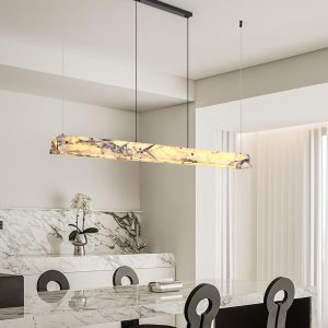 Liniowa lampa wisząca marmurowa 150cm biało czarna ciepła