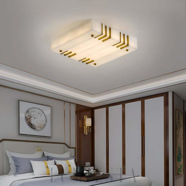 Capri - Złota lampa sufitowa z alabastru, kwadrat 40-80 cm