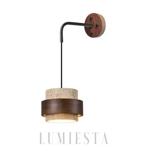 Stonova - Kinkiet Cylinder z Travertynu, Beż z Orzechem