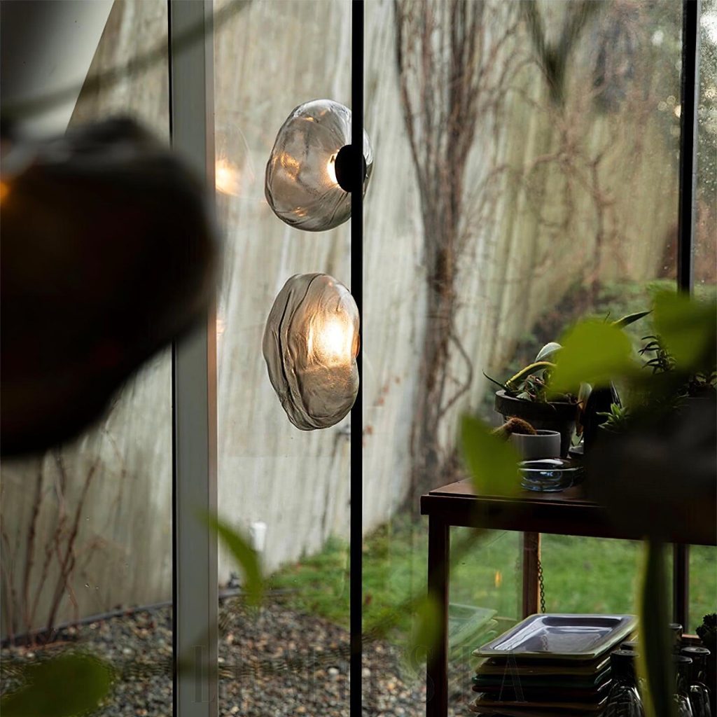 Annapurna - lampa podłogowa 3-płomienna szkło złoto, pełna sylwetka modelu