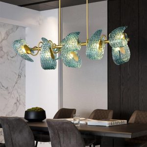  Truro - Żyrandol Petal Blue z mosiądzu i niebieskiego szkła