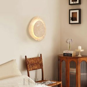 Elegancki kinkiet Alice trawertynowy owal LED 26x32cm beżowy