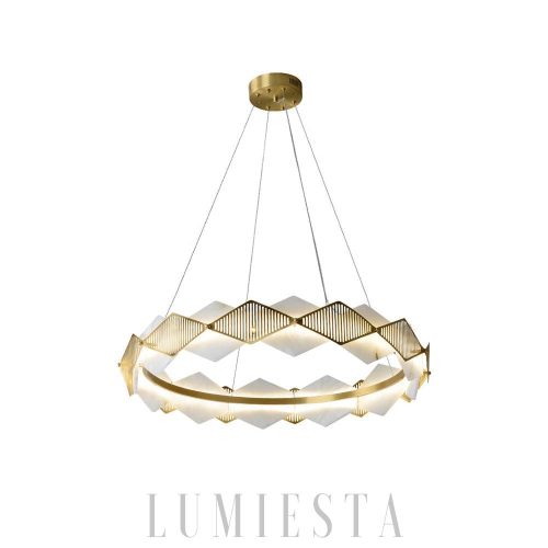 Portland - Żyrandol diamentowy okrągły, mosiądz i alabaster