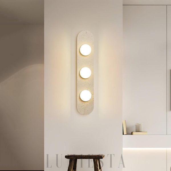 Elegancki kinkiet trawertynowy owalny 3 szklane kule