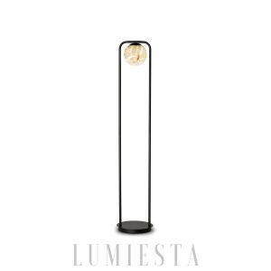 Lampa podłogowa z alabastrowym kloszem Tribeca, widok całej formy i miękkiego światła