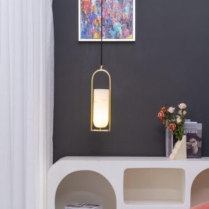 Melange - Lampa wisząca Alabaster w mosiężnej oprawie 13cm