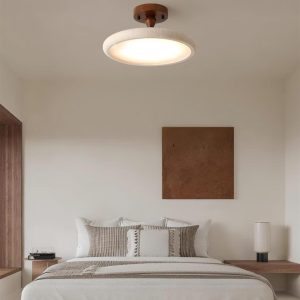 Lampa sufitowa okrągła trawertyn 30 40 cm beżowo orzechowa